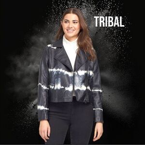 Tribal new faux leather black biker jacket! Tie dye style!